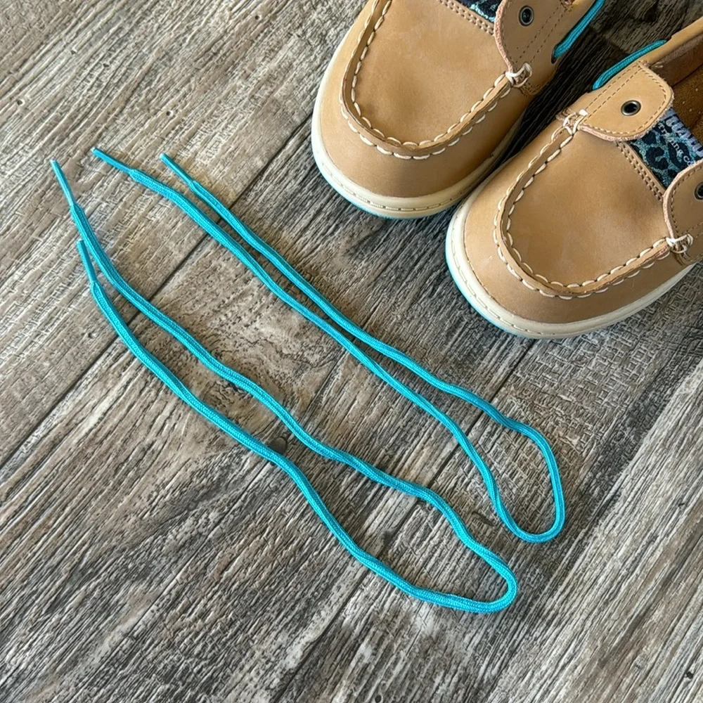 AUSTIN TRADING Company BOAT SHOES Slip On Tan TEAL LEOPARD Girls Size 5D